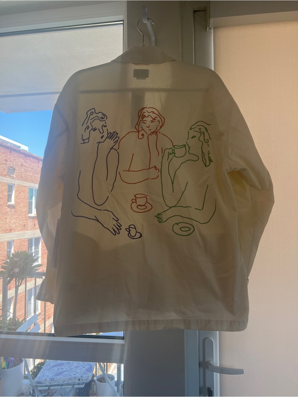 Obey Cream Button-Up Jacket with Line Art on Back